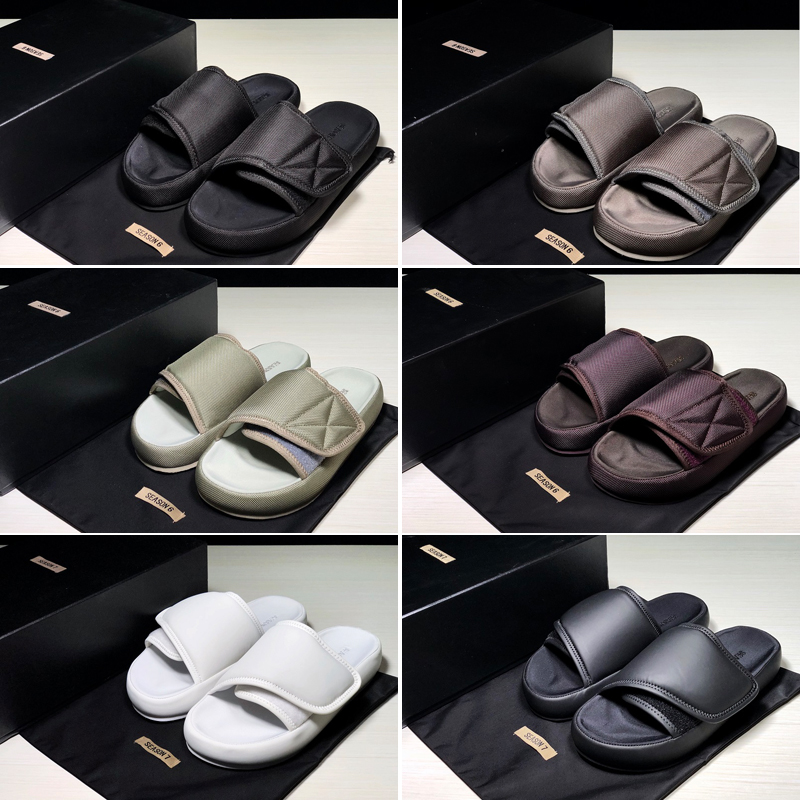 

2019 Kanye Season 6 Slides Top Quality Summer Men Women Fashion West Season 7 Black Embroidery Waterproof Outdoor Slippers Size US5-US11, [with shoes box +dust bag]