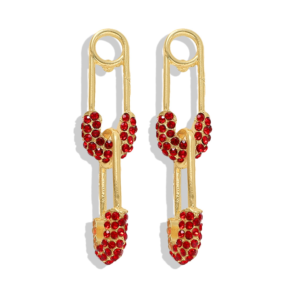 

Wholesale- designer exaggerated special unique vintage double cool paper clip pin diamond rhinestone crystal stud earrings for women girls