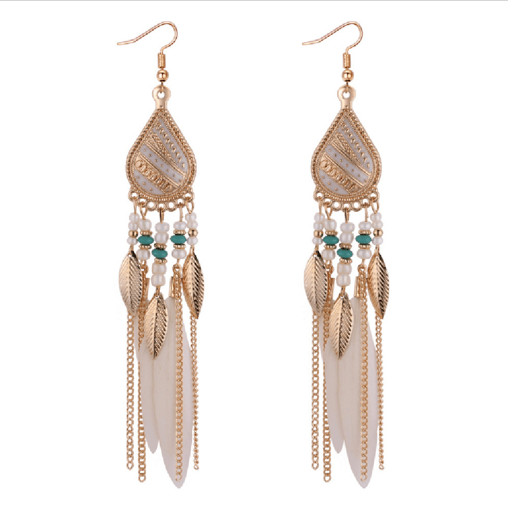 

Bohemia Feather Earring for Women Fashion Jewelry Beads Tassel Dangle Long Earrings Dream Catcher Drop Earrings