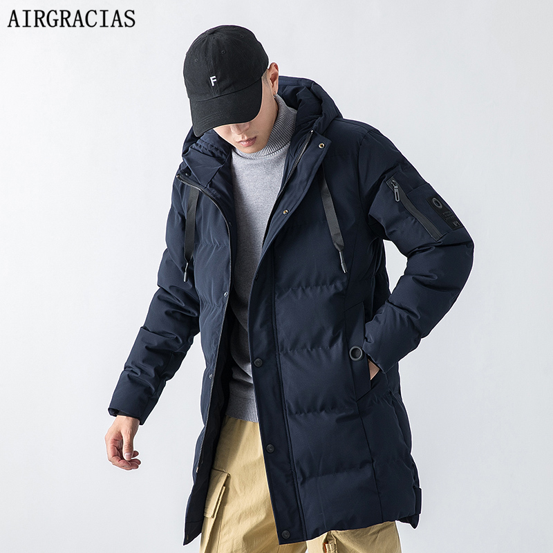 

AIRGRACIAS Brand Winter Jacket Men Long Parka Jacket Thick Hooded Parka Coat Men Jackets Coat Clothes Size -4XL, Black