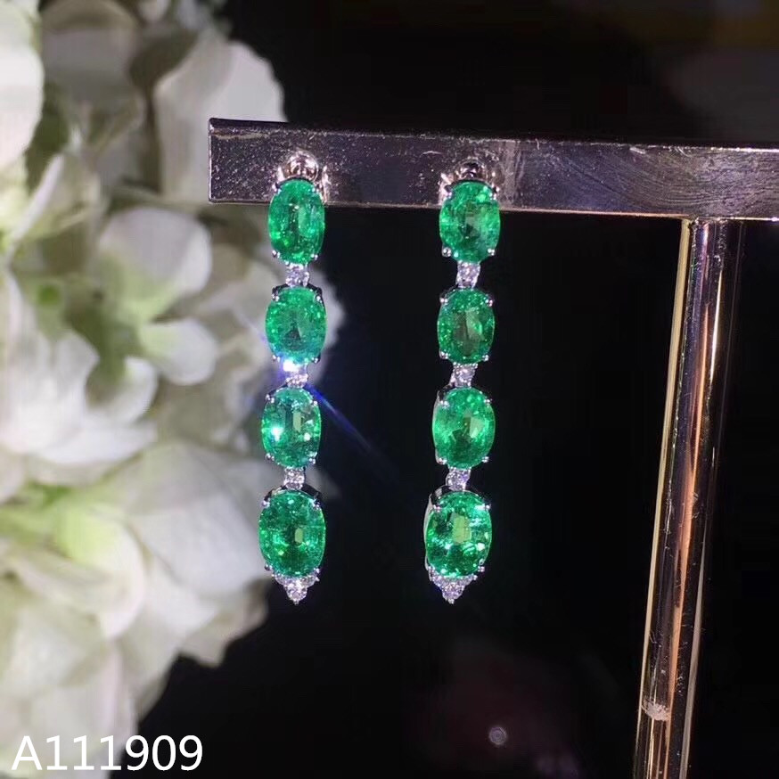 

KJJEAXCMY boutique jewelry 925 sterling silver inlaid Natural Emerald Fine Women's earrings support detection beauty