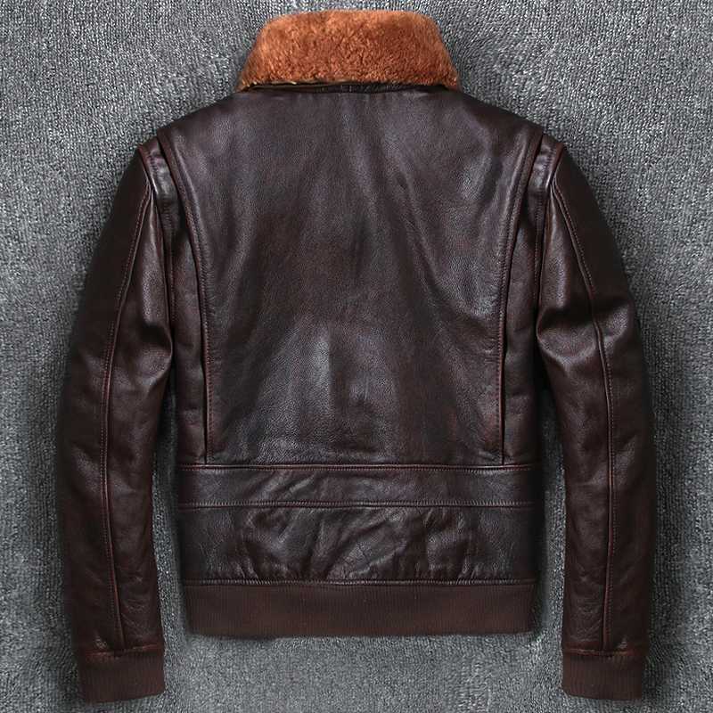 

Jacket Geniune Men Vintage 200% Pure Cow Leather Bomber Jackets Winter Warm Down Coat jaquetas de couro MF268, Brown