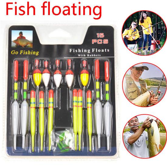 

1 Set (15Pcs) Vertical Buoy Sea Fishing Floats Assorted Size for Most Type of Angling Aquarium Fish Catching