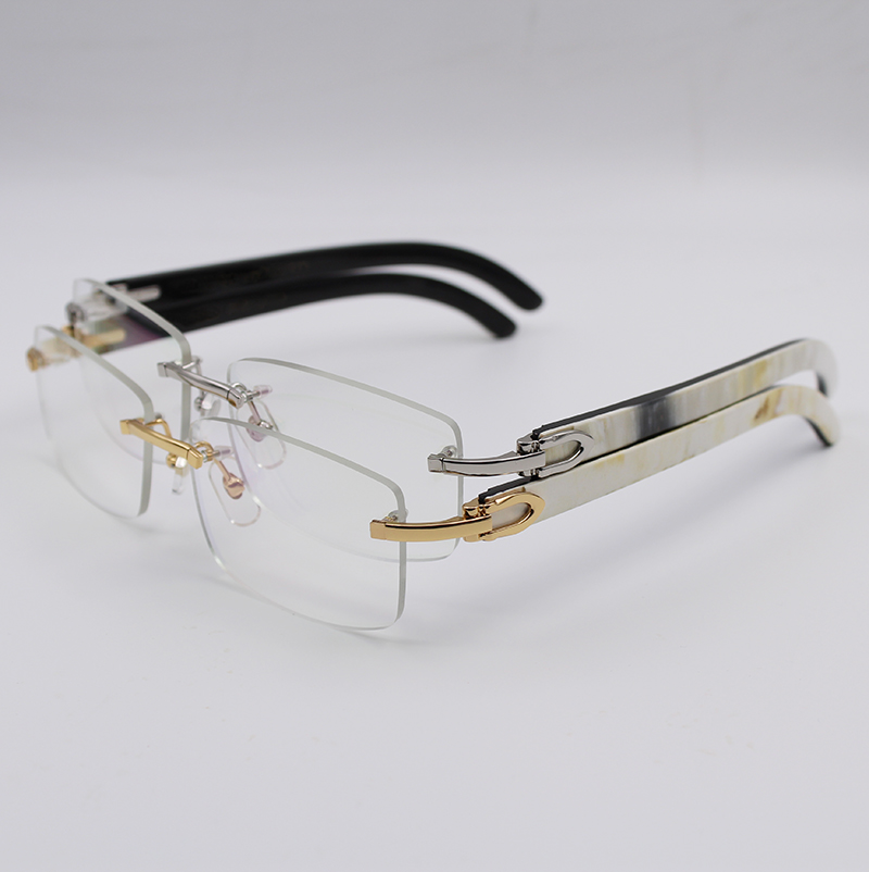 

Buffalo Horn Glasses Frames Gold Silver Rimless Optical Transparent Men Women Brand Designer Best Quality White Inside Black