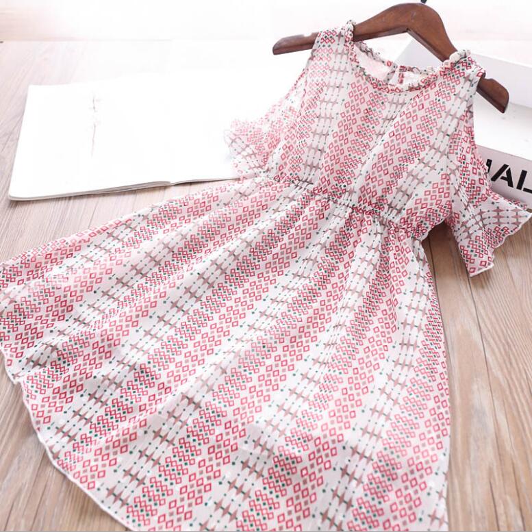 

toddler girl dress wholesale summer girls diamond print chiffon off shoulder princess dresses children dress, Multi