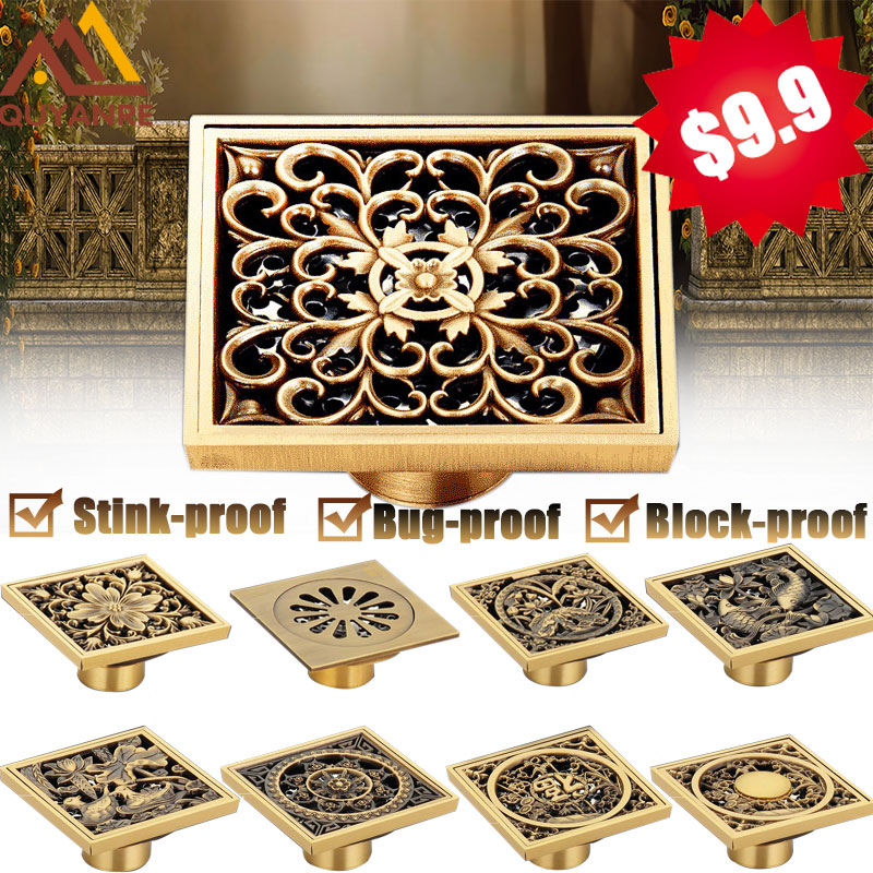 

Wholesale And Retail Euro Floor Drains Antique Brass Shower Floor Drain Bathroom Deodorant Euro Square Floor Drain Strainer Cover Grate Wast