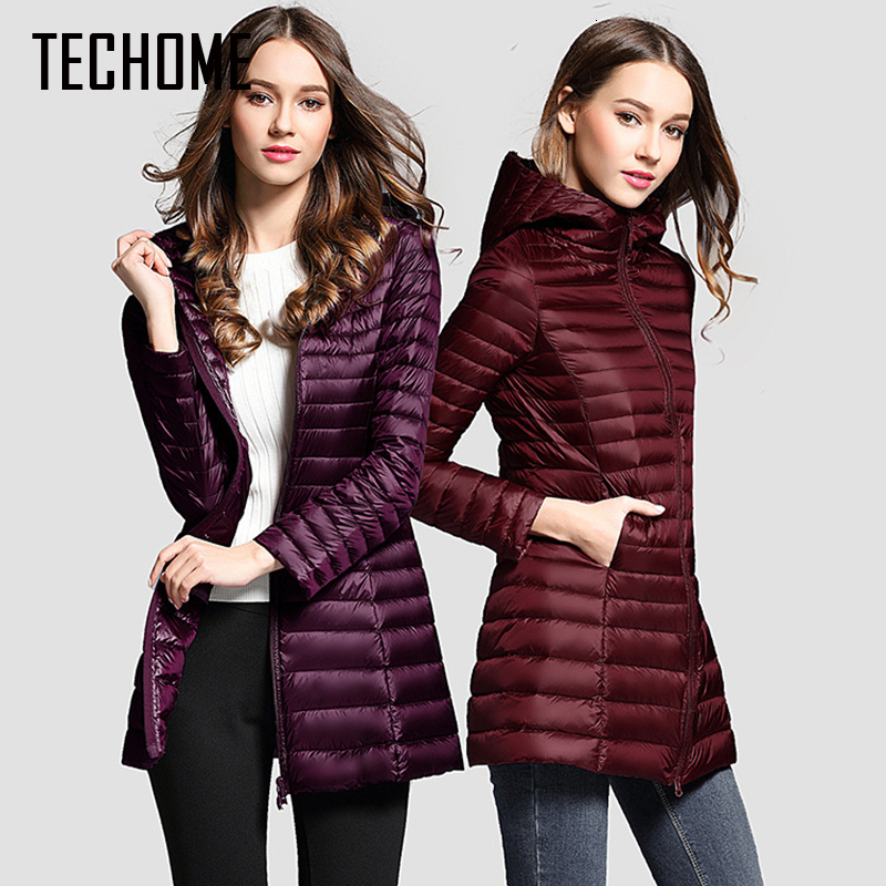 

Long Down Jacket Women Winter Down Coats Ultra Light Down Jacket Quilted Hooded Coat Women Duck Downs Jacket Coat V191209, Red