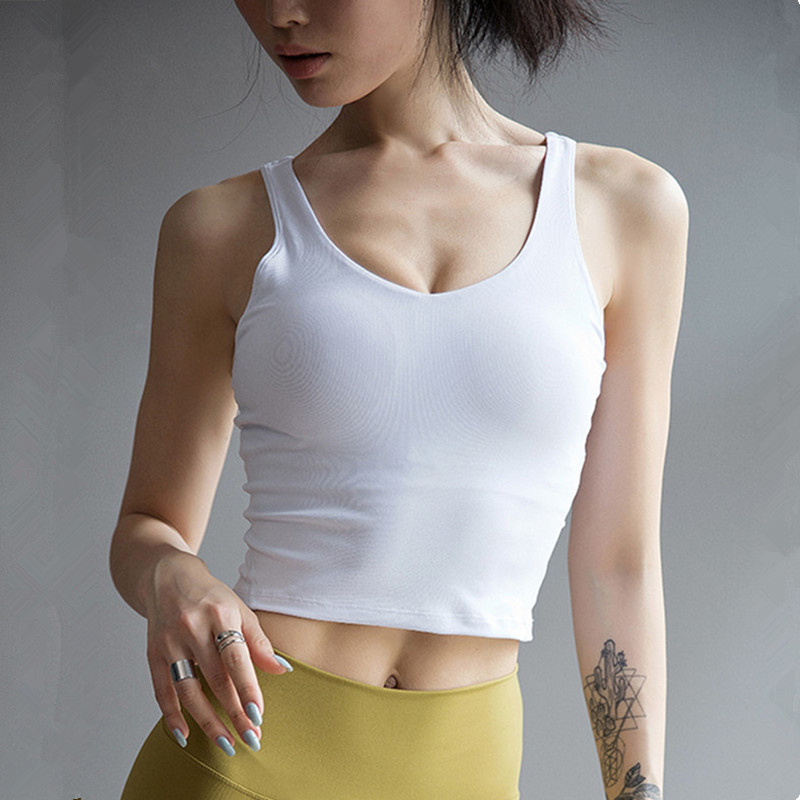 

Summer New Yoga Vest With Chest Pad Women Sleeveless Beautiful Back Workout Tank Top Running Vest Gym Shockproof Sports Bra Top, Black