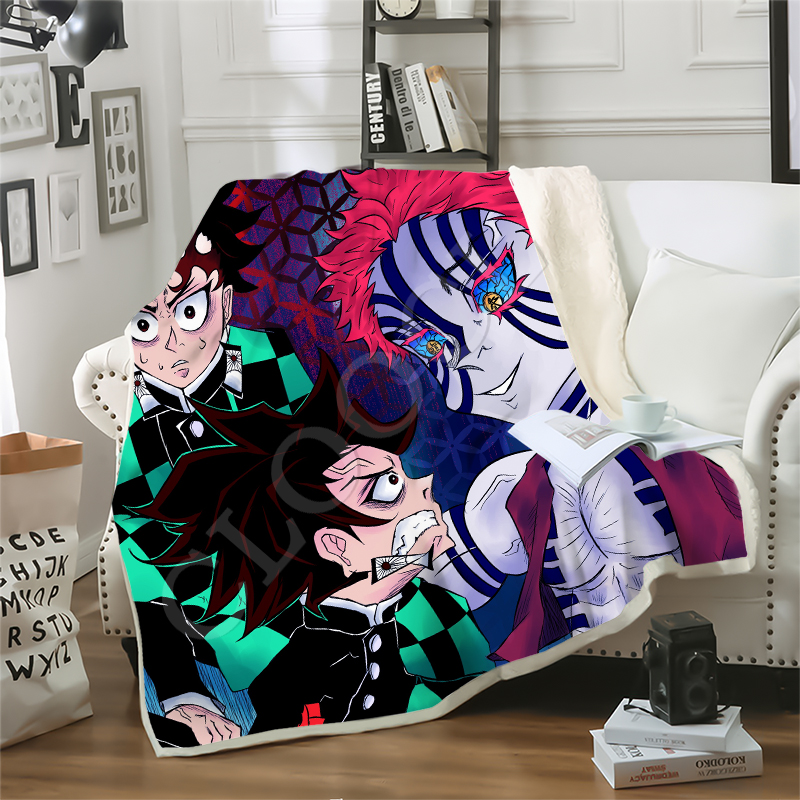 

Animes Demon Slayer Kimetsu No Yaiba Blanket 3D Print Double Layer Casual Sofa Youth Bedding Throw Blankets