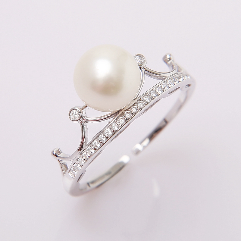 

New Trendy cultured pearl Crown Shaped Wedding Rings, Golden;silver