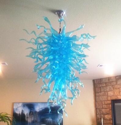 

Lamps 100% Mouth Blown Borosilicate Glass Blue Chandeliers High Quality Contemporary Living Room Art Decorative Modern Hand Blown-Glass Chandelier