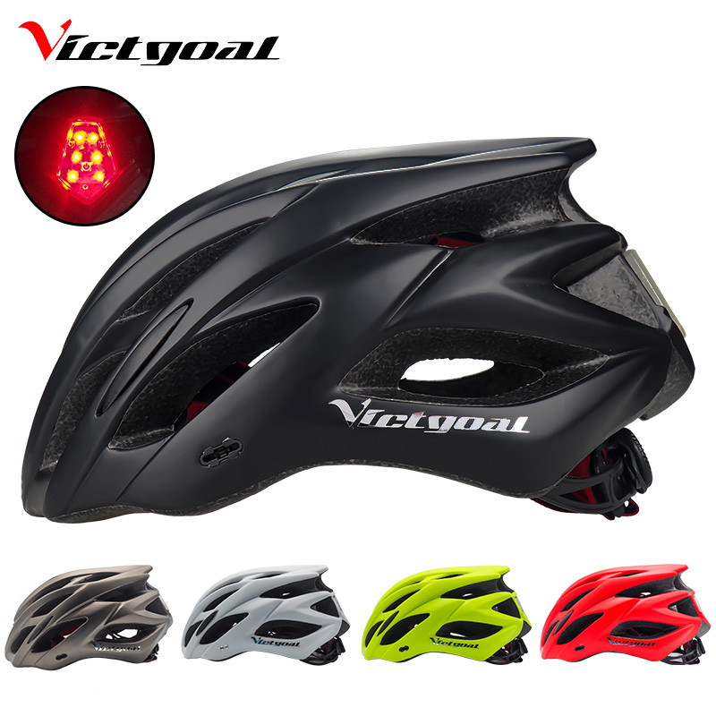 

VICTGOAL Bicycle Helmet Sun Visor Back Light Men Women Breathable Safe Cycling Helmet MTB Mountain Road Bike Helmet With Lights, Matte black helmet