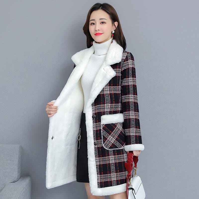 

Womens Coats Winter Plus Thick Velvet Long Woolen Coat Women's New Winter Loose Warm Plaid Cotton, Style 2