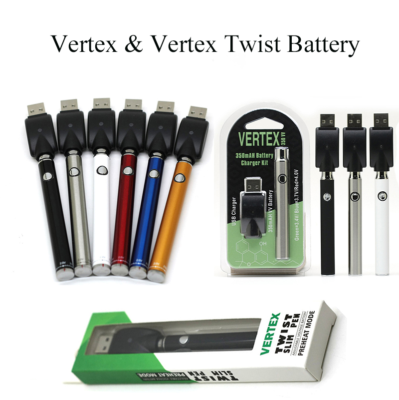 

Vertex Twist Battery Slim Pen Preheat VV 380mAh Vape Bottom Voltage Variable For 510 Cartridges Carts Law
