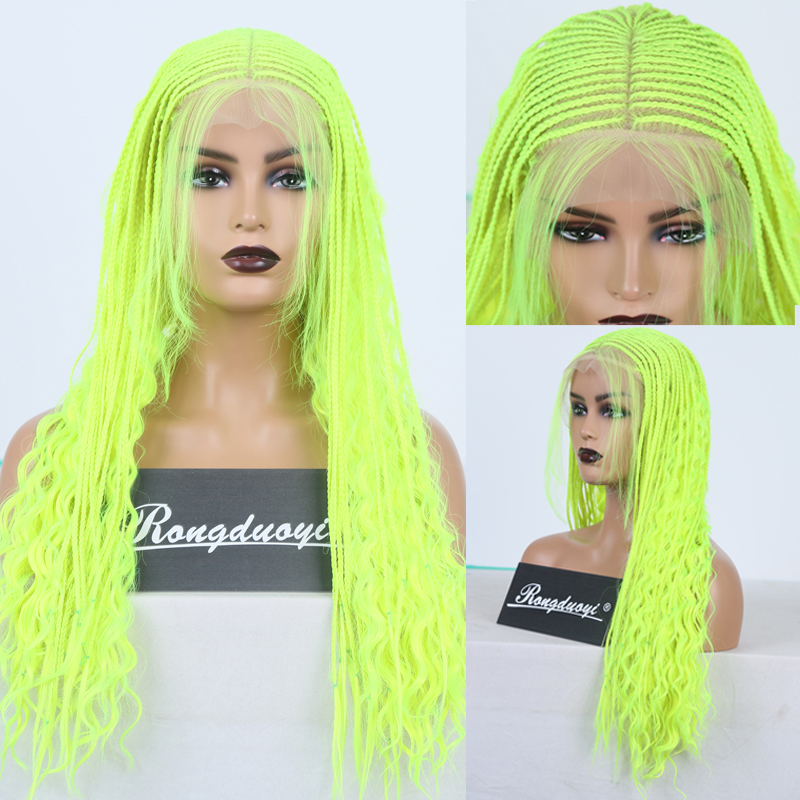 

RONGDUOYI Yellow Hair 13x6 Lace Wigs Synthetic Lace Front Wig High Temperature Fiber Hair Long Braided Box Braids Wigs for Women, As pic