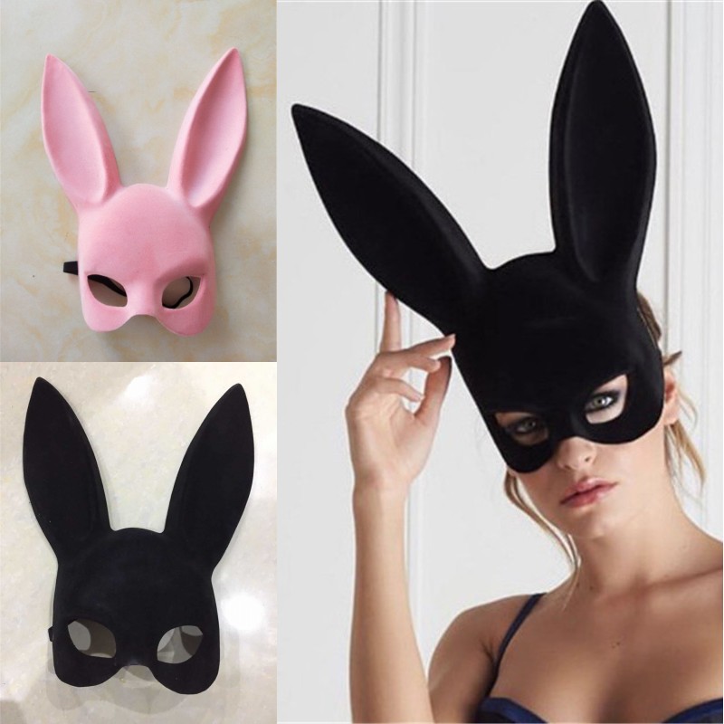 

Long Ears Rabbit Mask Bunny Mask Party Costume Cosplay Halloween Masquerade Pink/Black Halloween Masquerade Rabbit Masks