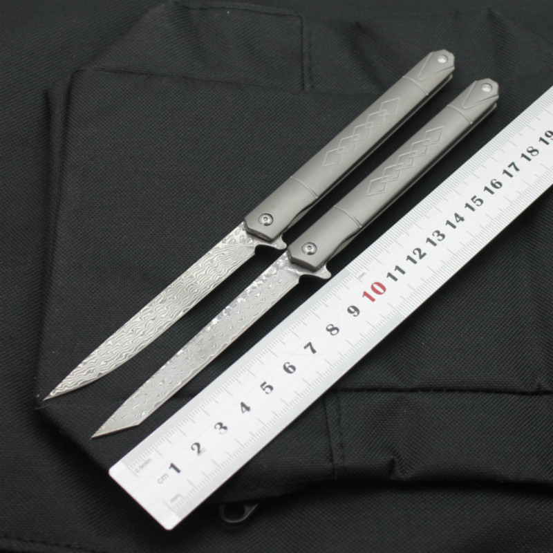 

New Damascus steel pen TC4 titanium alloy handle sharp portable sharp outdoor folding knife