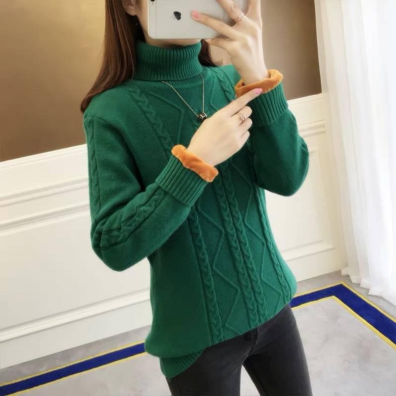 

Fashion Slim Sweater Large Size Plus Velvet Warm Pullover Sweater Turtleneck Women Autumn and Winter, White