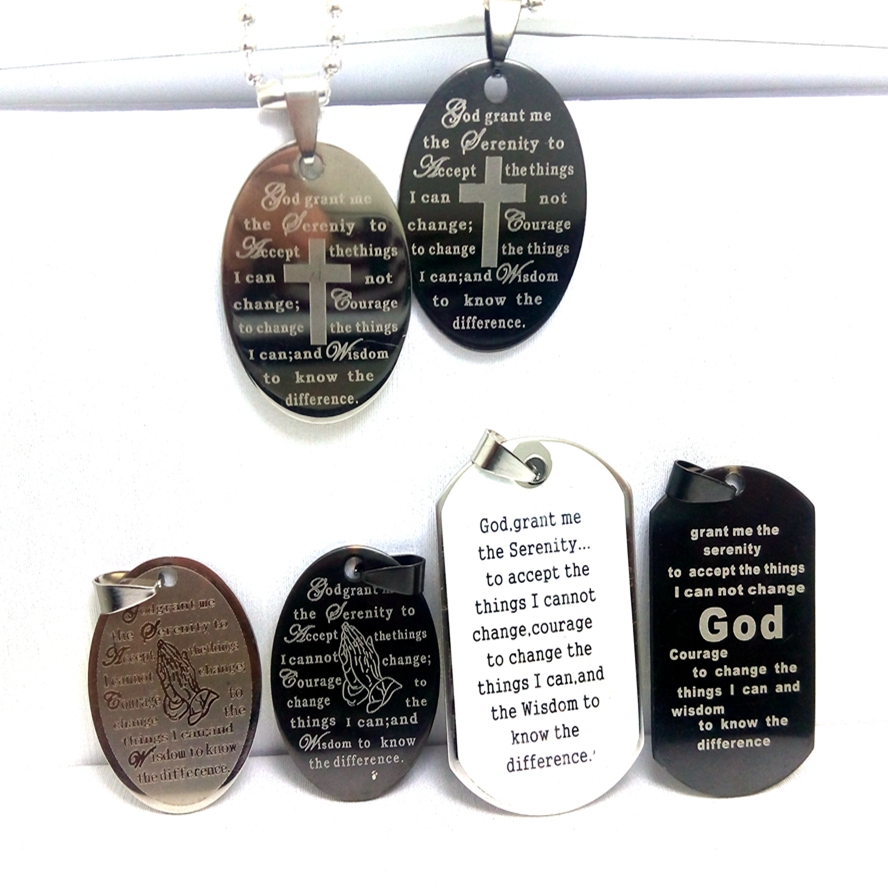

wholesalwholesale 30Pcs Serenity Prayer Jesus Cross stainless steel pendants necklace Christian God grant me the serenity jewelry, Silver