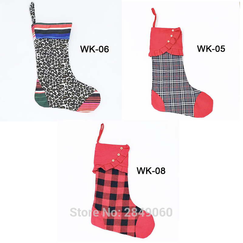 

20pcs/lot Christmas Stocking Customized Santa Socks Canvas Candy Bag Xmas Gift Tree Party Decoration Kids Stocking Bag Bulk