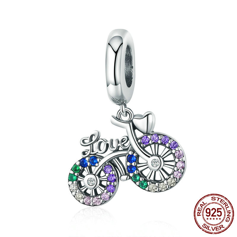 

Original 925 Sterling Silver Bead Bike Bicycle Charm Beads Pendant Fit Women Bracelet & Necklace Diy Jewelry Love sports gift, Bronze;silver