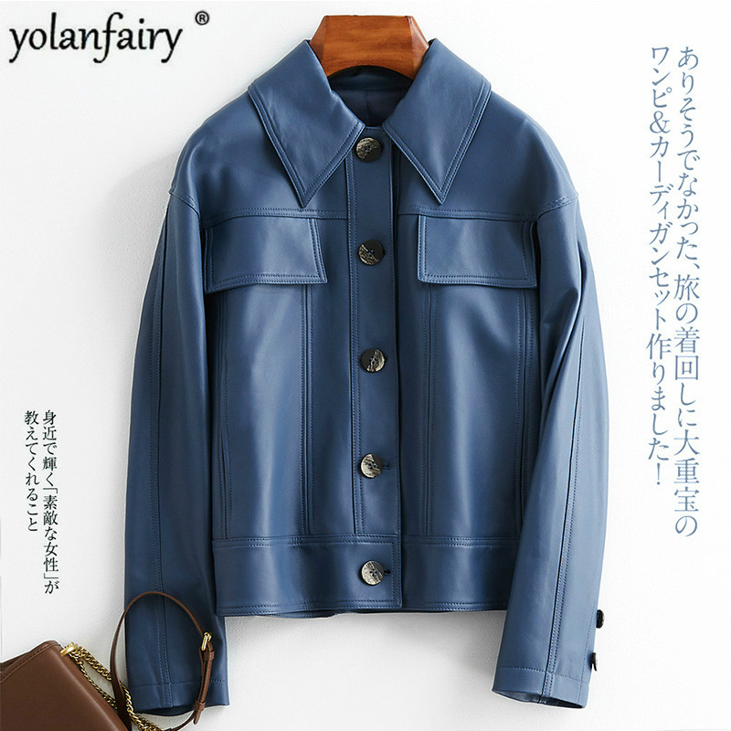 

Real Leather Jacket Women Spring Autumn Coats and Jackets Women 100% Sheepskin Jacket Blue Chaqueta Cuero Mujer B19D01391-B