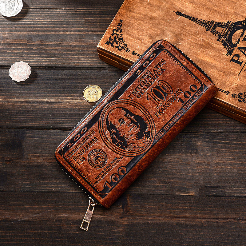 

Creative Men Retro US Dollar Long Wallet America Money Printing Pattern Zipper Wallet US Dollar Coin Key Card Holder Purse VT1594