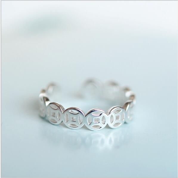 

Wholesale s925 Sterling Silver Open Ring Glossy Copper Coin String Ring136