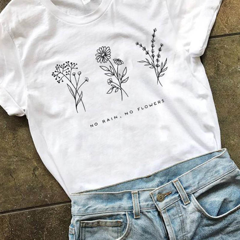 

Harajuku No Rain No Flowers T Shirt Women Harajuku Garden Farm T-shirt White Soft Ringspun Tee In Girls Ladies Clothing