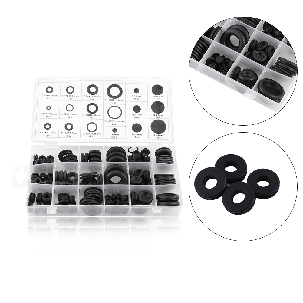 

Freeshipping 125pcs Rubber Grommet Sets 18 Sizes Rubber Grommet Firewall Hole Plug Set Electrical Wire Gasket Grommet Assortment