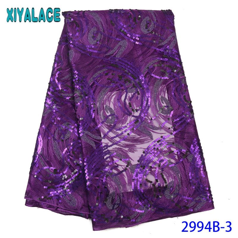 

African Lace Fabric 2020 High Quality Lace Purple Sequin Fabric Nigerian Embroidered Laces for Women KS2994B