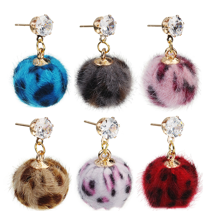 

Dangle & Chandelier Korean Sweet Hair Ball Stud Earring For Women Jewelry Crystal Female Personality Multiple Color Plush Fur Cute Earrings