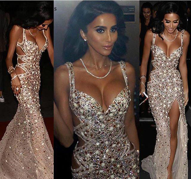 

Luxury Mermaid Long Prom Dresses 2020 Spaghetti Straps Tulle Crystals Beads Split Formal Women Wear Celebrity Evening Party Gowns Plus Size, Royal blue