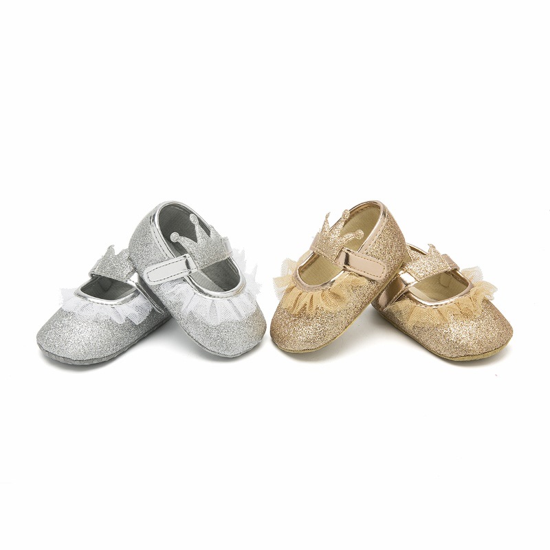 

2020 New Baby Girl Shoes Lace PU Leather Princess Baby Crown Shoes First Walkers Newborn Moccasins For Girls, Golden