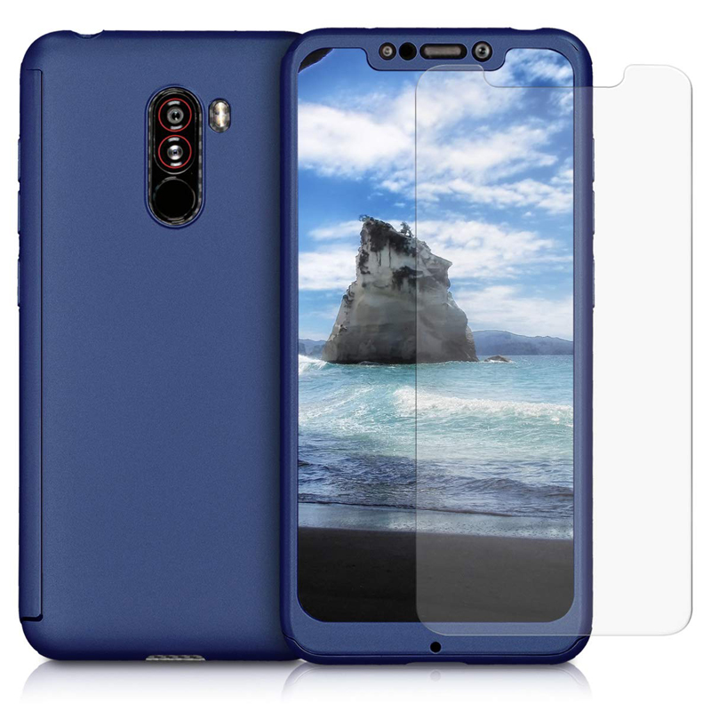 

360 Degree Hard Phone Case for Xiaomi Series F1 Shockproof Protective Full Body Case with Tempered Glass Screen Protector, Silver