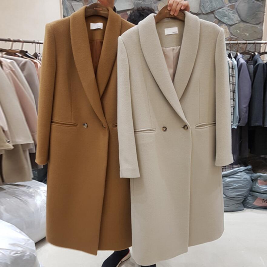 

autumn winter fashion thick woolen coat women long wool blends coat plus size 2XL, White