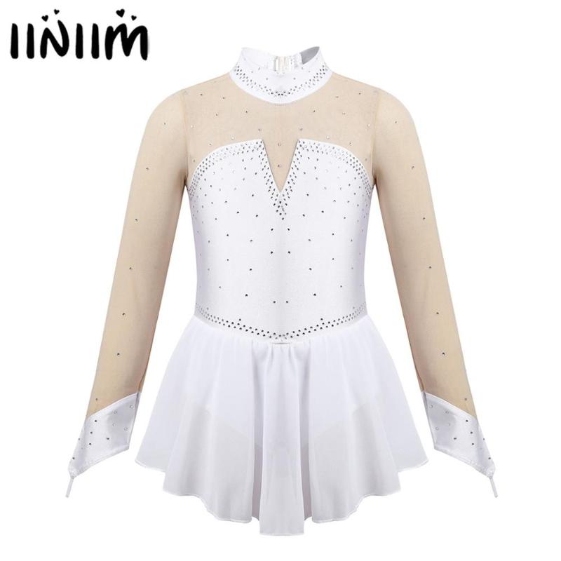 

iiniim Kids Girls Sparkly Tulle Splice Holographic Keyhole Back Figure Skating Dress Ballerina Dance Gymnastics Leotard Dress, Black