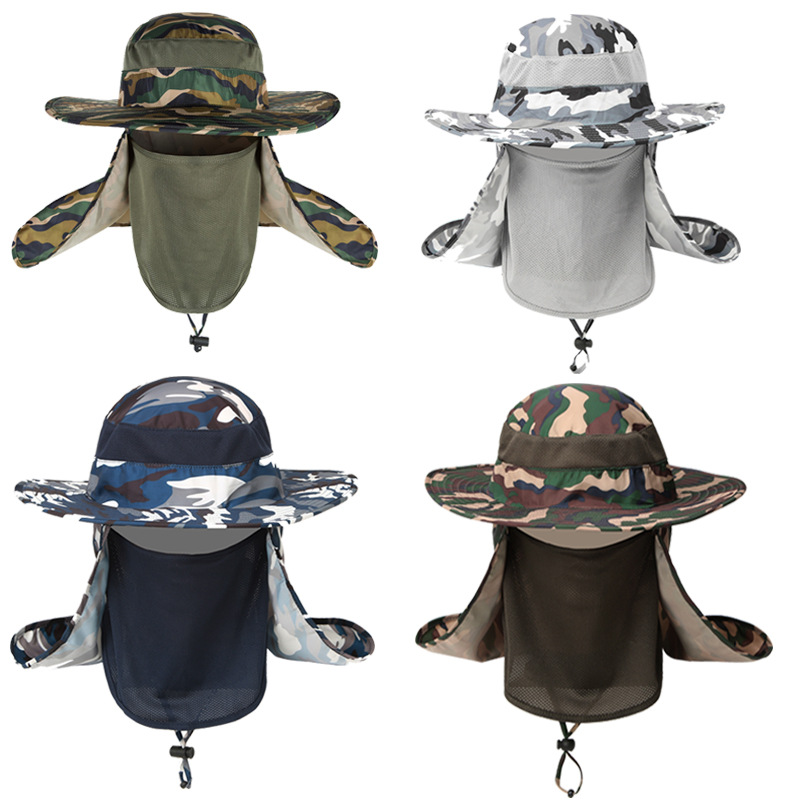 

Camouflage Outdoor Fishing cap Sunscreen cap 360° Anti-UV Cover face Fisherman hat adjustable Camping Hiking Summer Hats, Mix colors