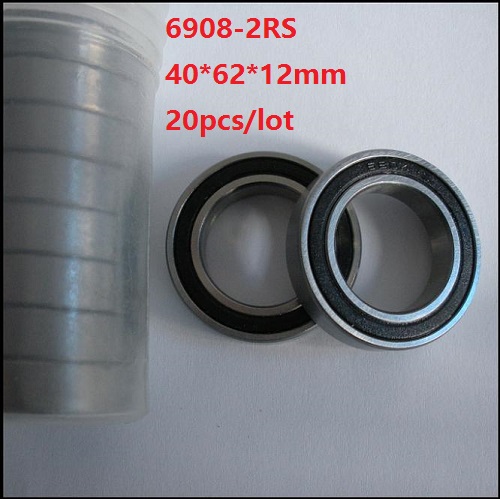 

20pcs/lot 6908RS 6908-2RS 6908 RS 2RS ball bearing 40*62*12mm thin wall roller bearings Deep Groove Ball Bearing 40x62x12mm