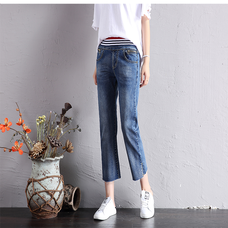 

Blue, Gray Spring, Summer, New Easing Nine Points Straight Jeans
