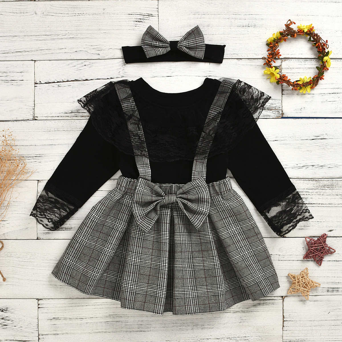 Tartan Tutu Skirt w// Black Lace Trim /& Net Girls Kids Fancy Dress Party Costume