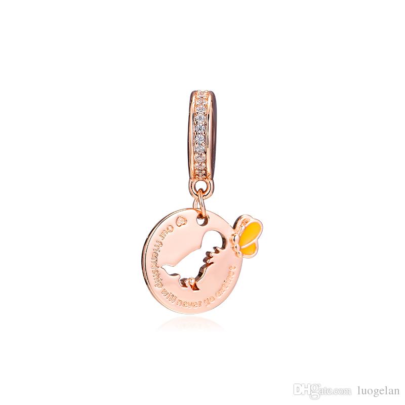 2019 Original 925 Sterling Silver Jewelry Dinosaur & Friendship Butterfly Dangle Rose Beads Fits Pandora charm Bracelets Necklace for Women-image-480126978