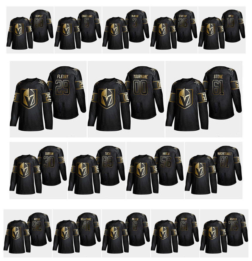 

Golden Edition Vegas Golden Knights Jersey VGK 29 Marc-Andre Fleury Mark Ston Ryan Reaves William Karlsson Jonathan Marchessault Hockey, As pic