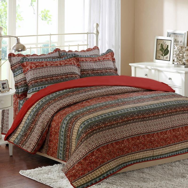 

Vintage Print Quilt Set 3pcs/4pcs Cotton Coverlet Set Bedspread Bed Sheets Duvet Cover Quilted Bedding King Size, Red