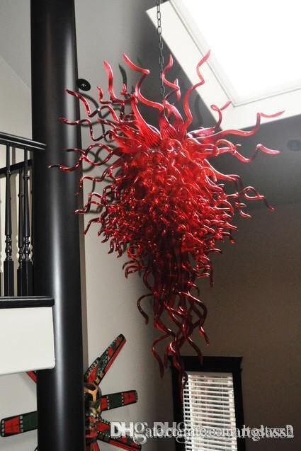 

100% Mouth Blown Borosilicate Luxury Red Glass Chandelier Contemporary Type Large Hotel Chandelier Modern Hand Blown Glass Pendant Lighting