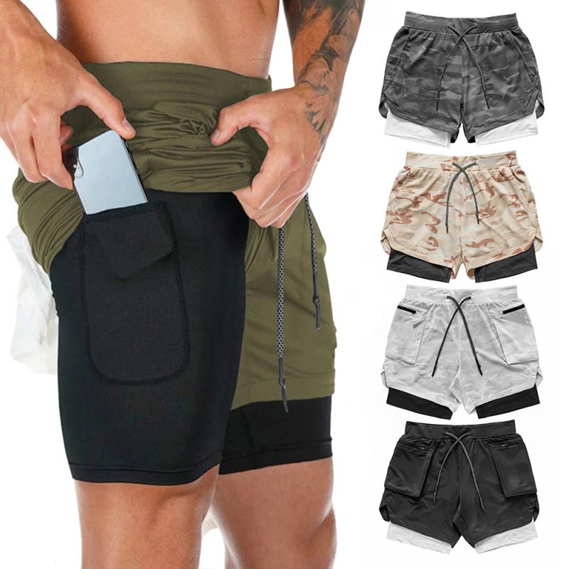 

Men's Casual Shorts 2 in 1 Running Shorts Quick Drying Sport Gyms Fitness Bodybuilding Workout Built-in Pockets Short Men, Black