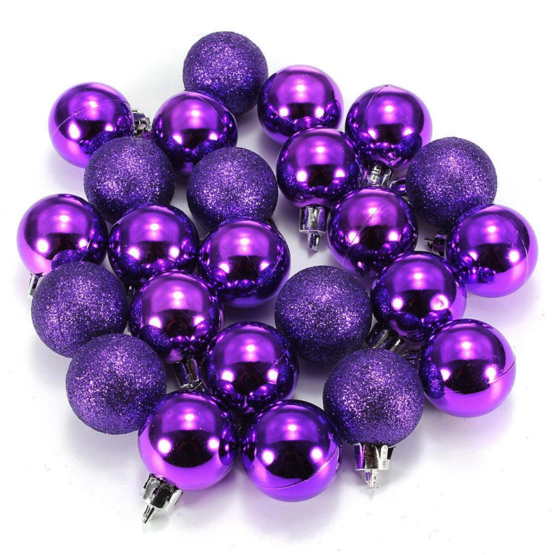 

24Pcs Chic Christmas Baubles Tree Plain Glitter XMAS Ornament Ball Decoration Purple