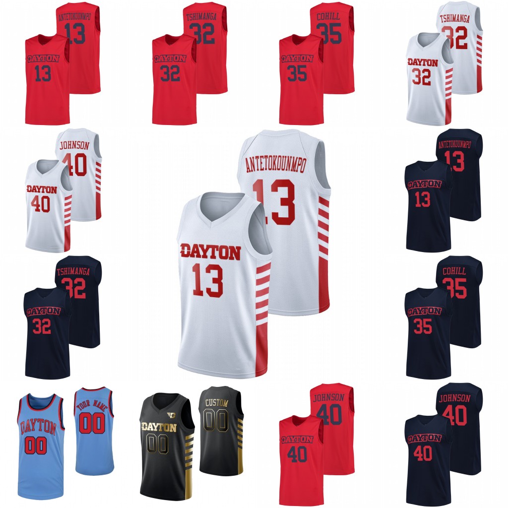 

College Basketball Wears Dayton Flyers Basketball Jersey Kostas Antetokounmpo 1 Obi Toppin 3 Trey Landers 2 Ibi Watson 40 Johnson 0 Rodney Chatman NCAA Custom Jersey, Black