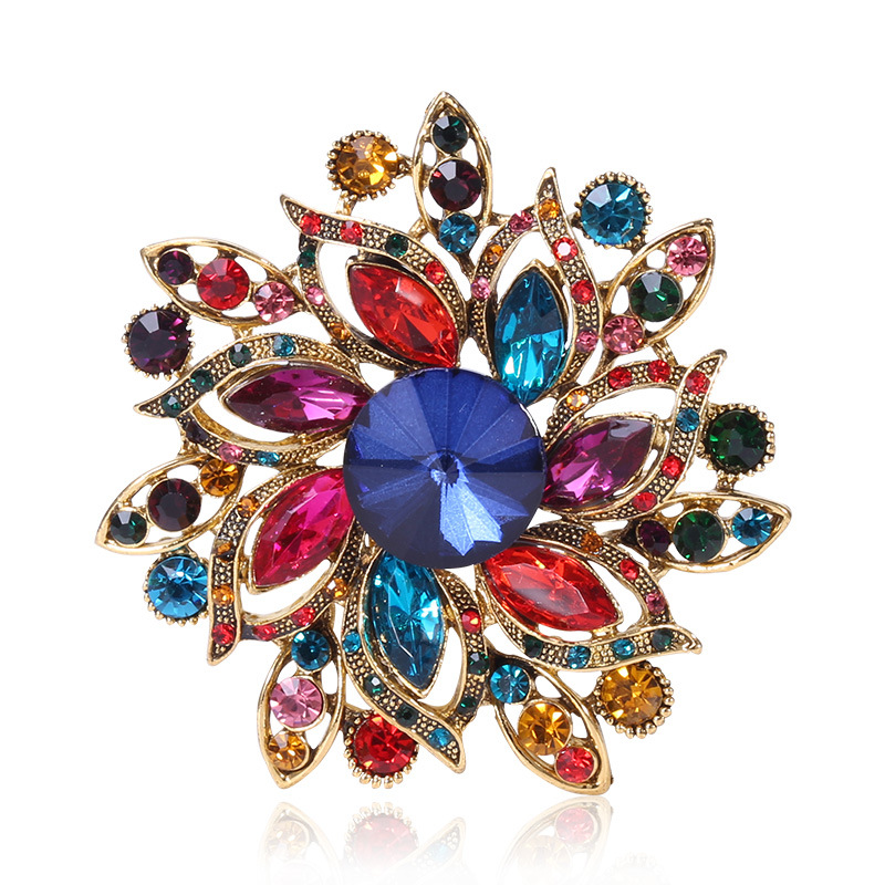 5.04/" Fleur Pendentif Broche Broche Bleu Strass Cristal