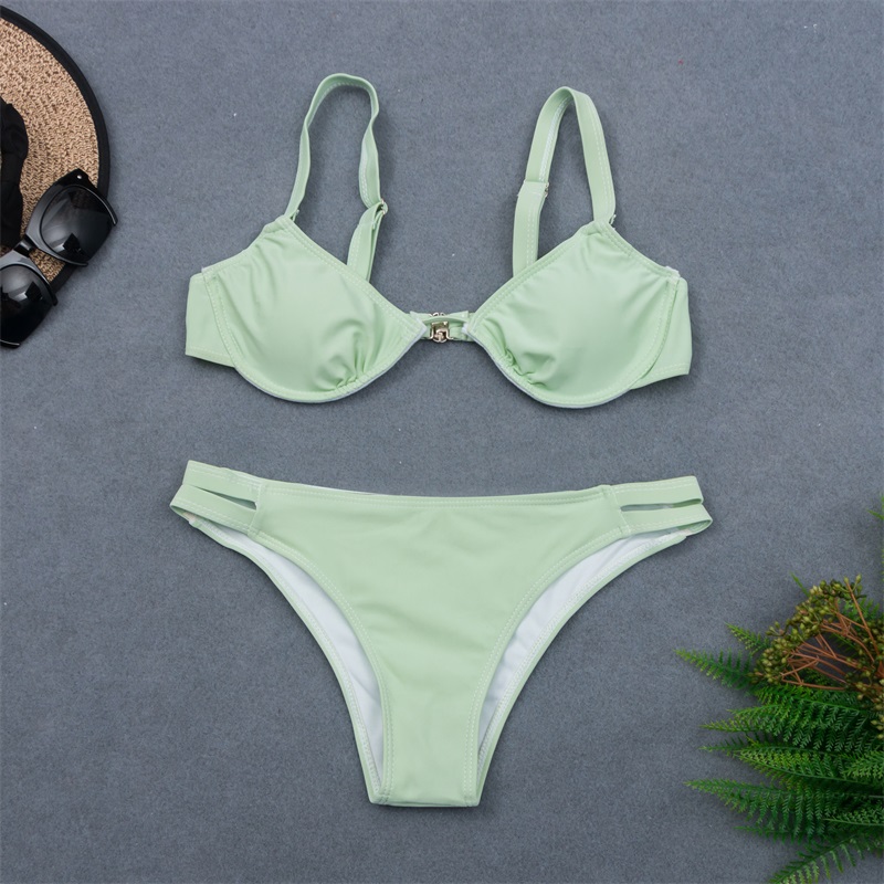 

2020 Sexy Underwired Bikini Women Swimwear Female Swimsuit Two-pieces Bikini Set Solid Mint Greeen Bather Bathing Suit Swimming